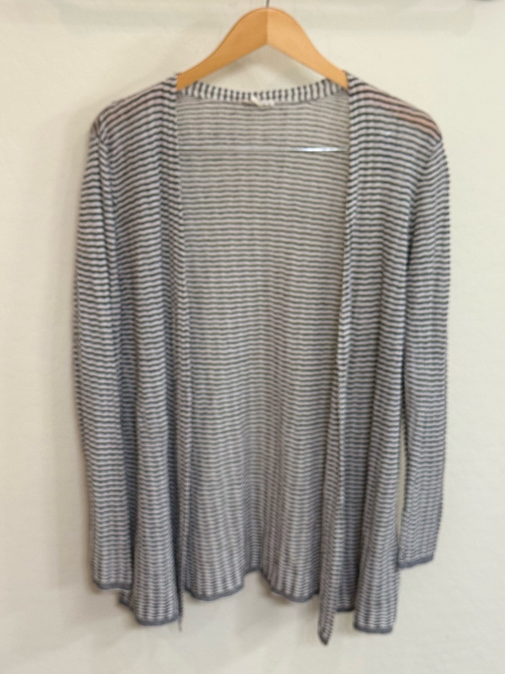 Eileen Fisher Organic Linen Crepe Knit Striped Open Front Cardigan Large EUC